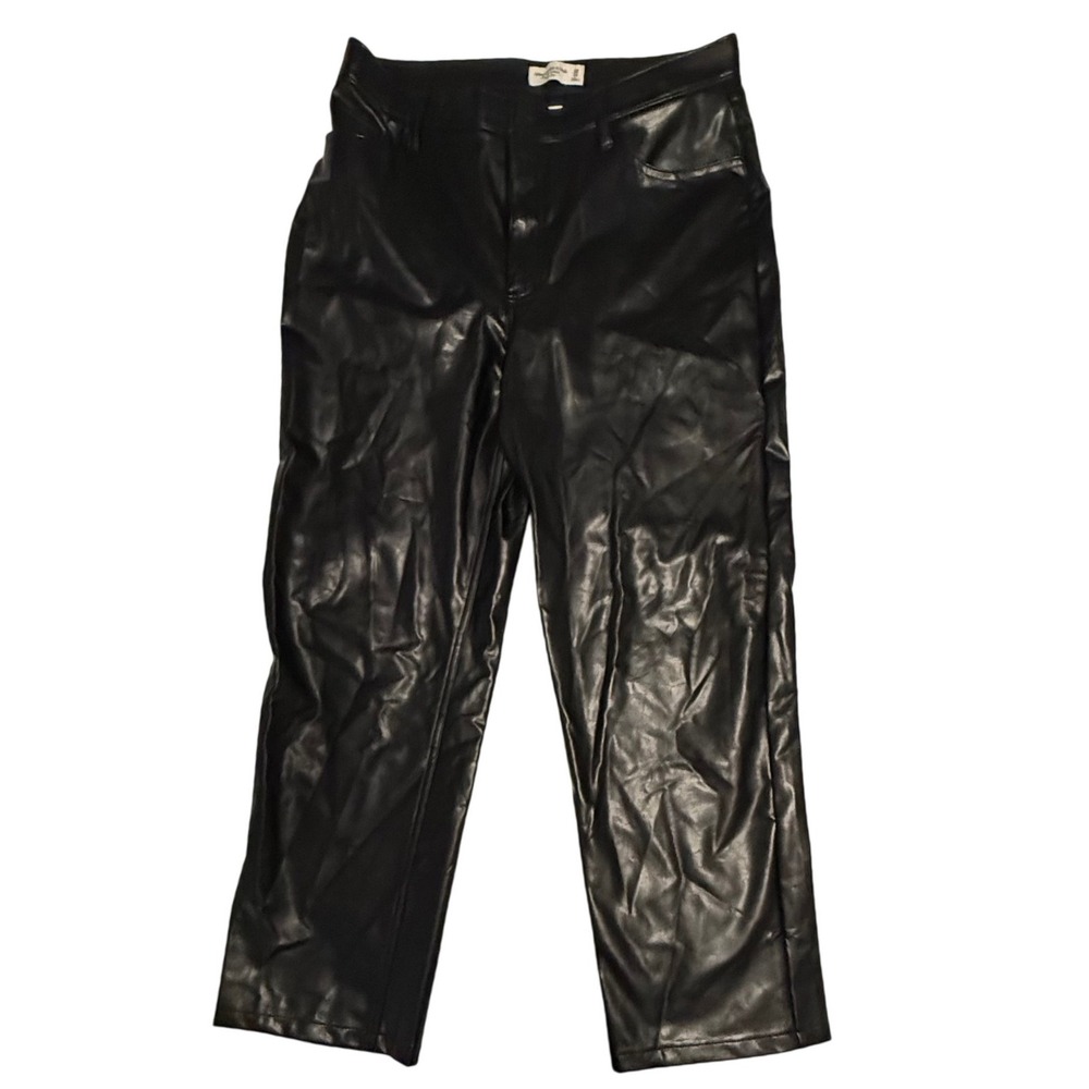 Abercrombie & Fitch Curve Love 90s Relaxed HighRise Vegan Leather Pants Black 14